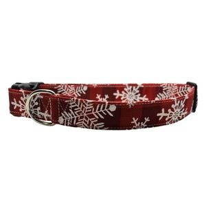 1” Christmas Dog Collar - Red/Snowflakes